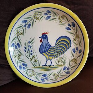Vtg 10" Provincial Blue Rooster Plate Platter by Seymour Mann Hand Painted 1981